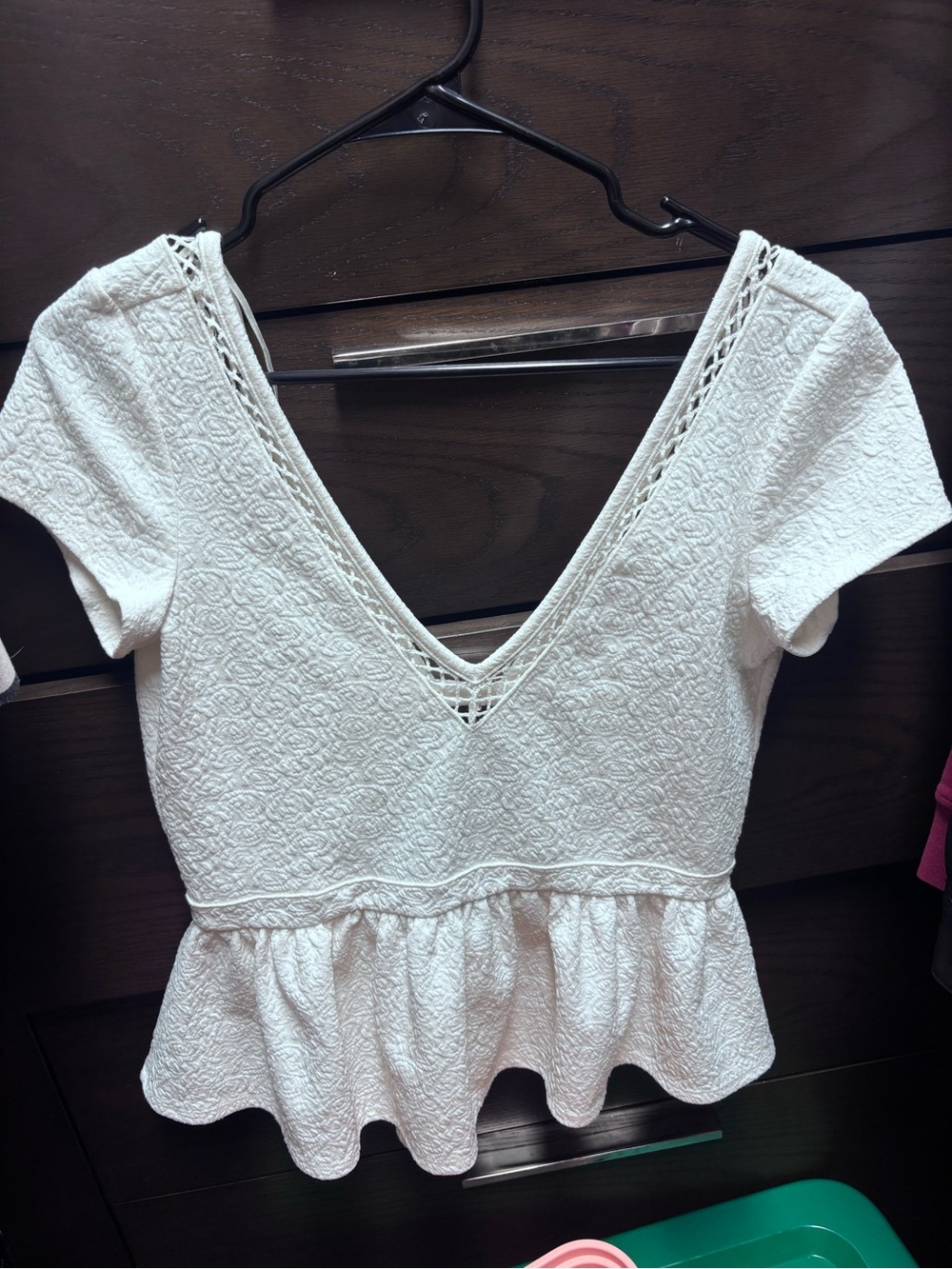 Free People Cream Lace-Trim Peplum Top